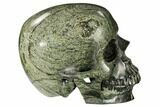 Realistic, Polished Green Zebra Jasper Skull #116516-4